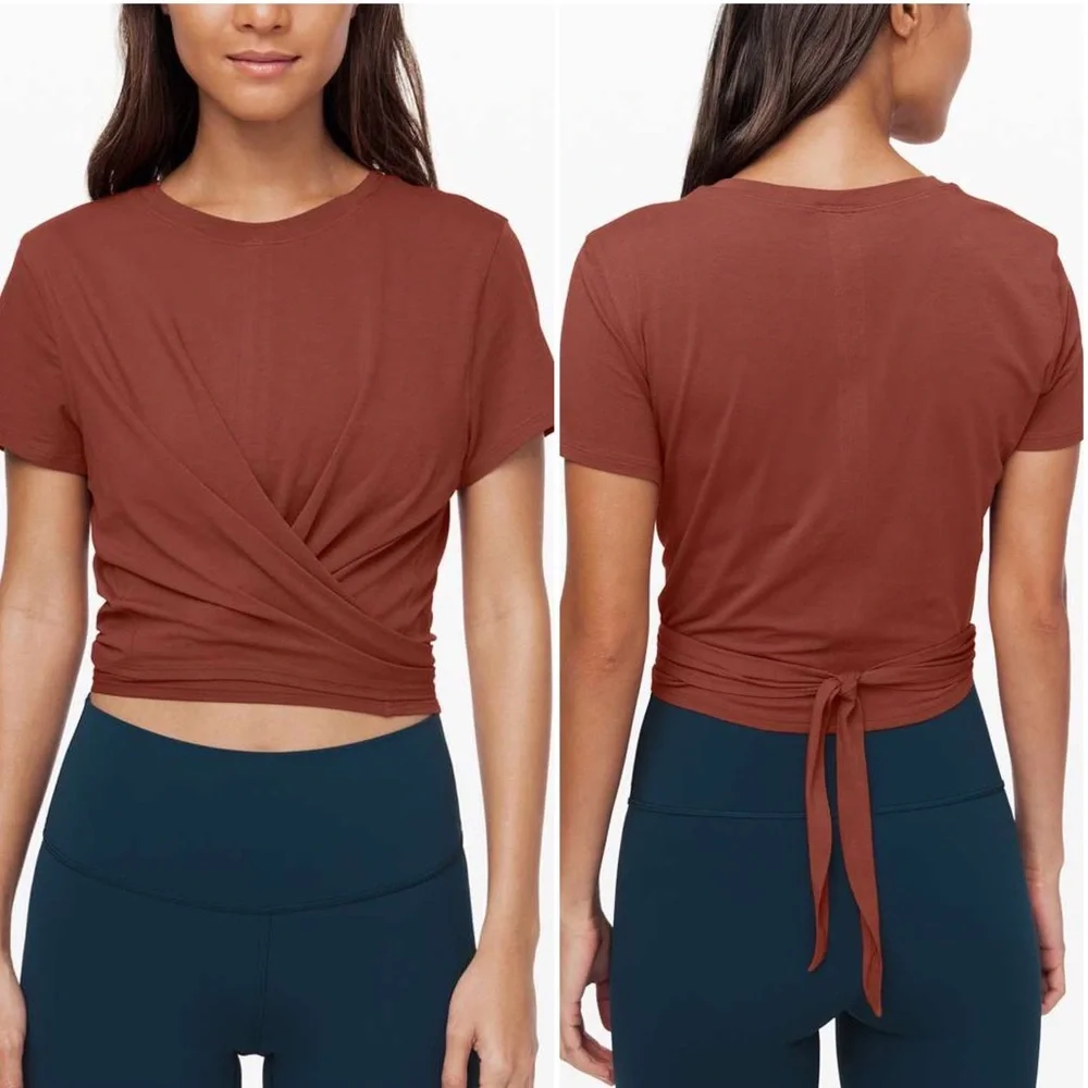 Lululemon Soft Pima Cotton Time To Restore Wrap Short Sleeve in Rustic Clay